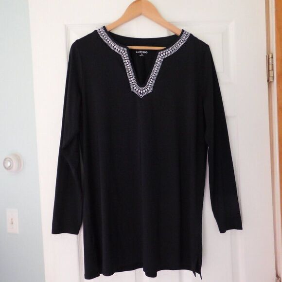 Lands' End Long Sleeve Swim Cover Up Rashguard Shirt Tunic Black Sz Large - Picture 1 of 5